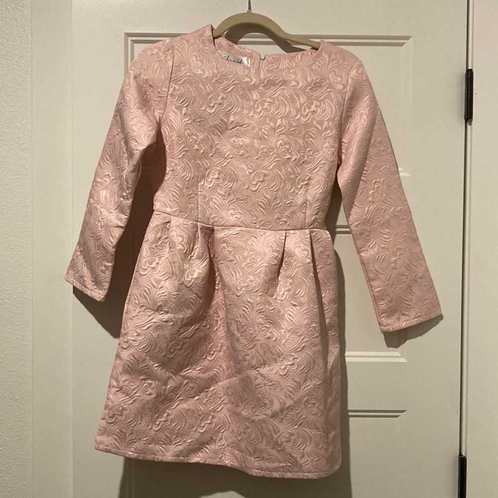 ChicWish Pink Long Sleeved Floral Embossed Dress Size S